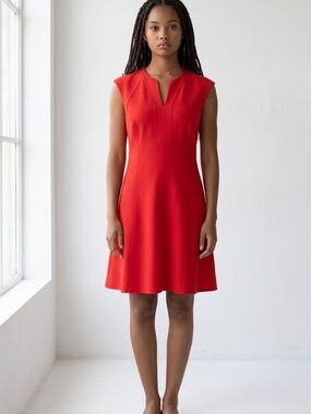 ANTONIO MELANI Scarlet Red Sleeveless V-Notch A-Line Dress